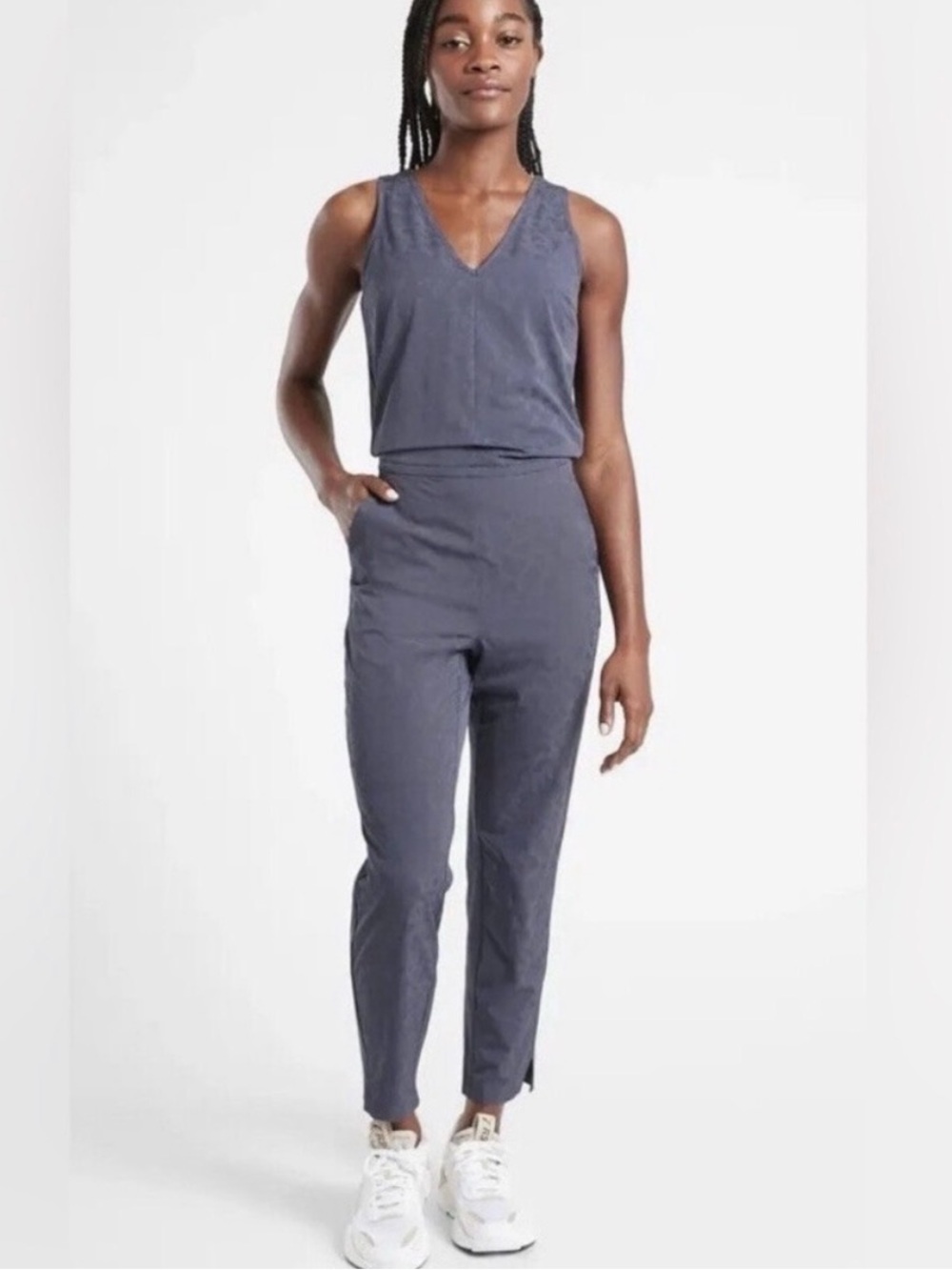 Athleta Brooklyn Textured V-Neck Jumpsuit with Waist Pockets